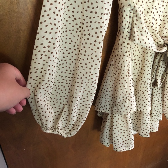 White Fox Brown Polka Dot Romper Playsuit Jumpsuit Tiered Puff Sleeve Boho NWT - Picture 14 of 15